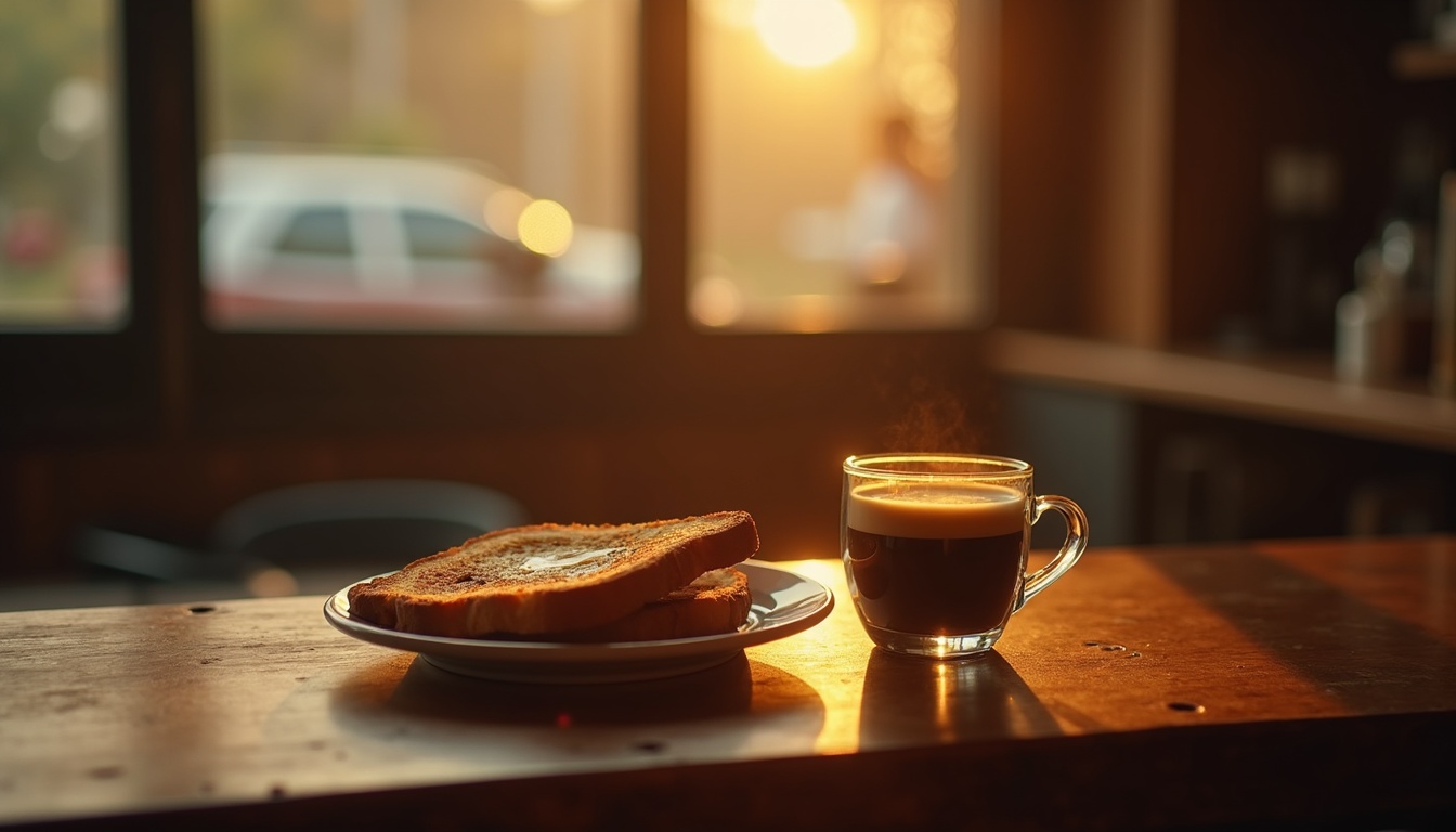 Café passado e pão na chapa no balcão